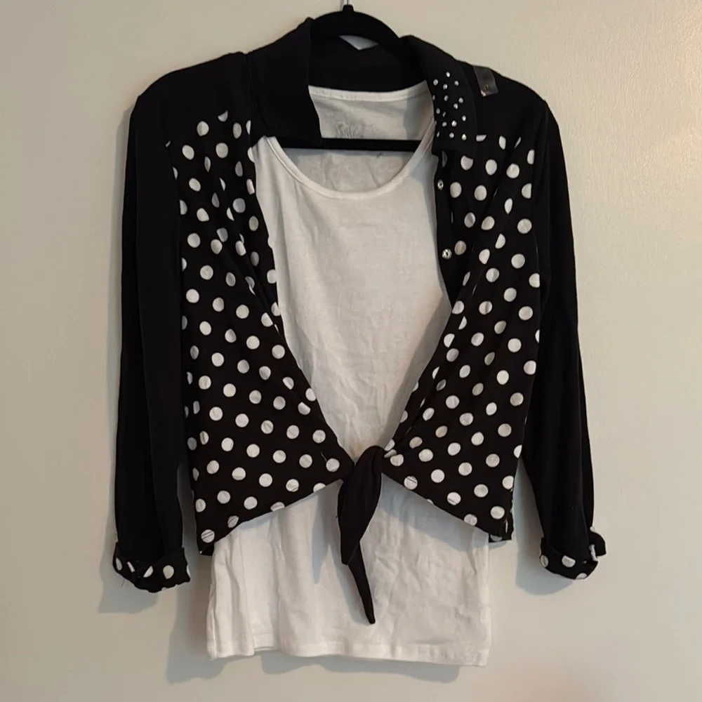 Justice Black and White Polka Dot Blouse